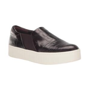 VINCE Warren Slip-On Platform Shoes Croc Embossed Leather Burgundy Womens US 6.5